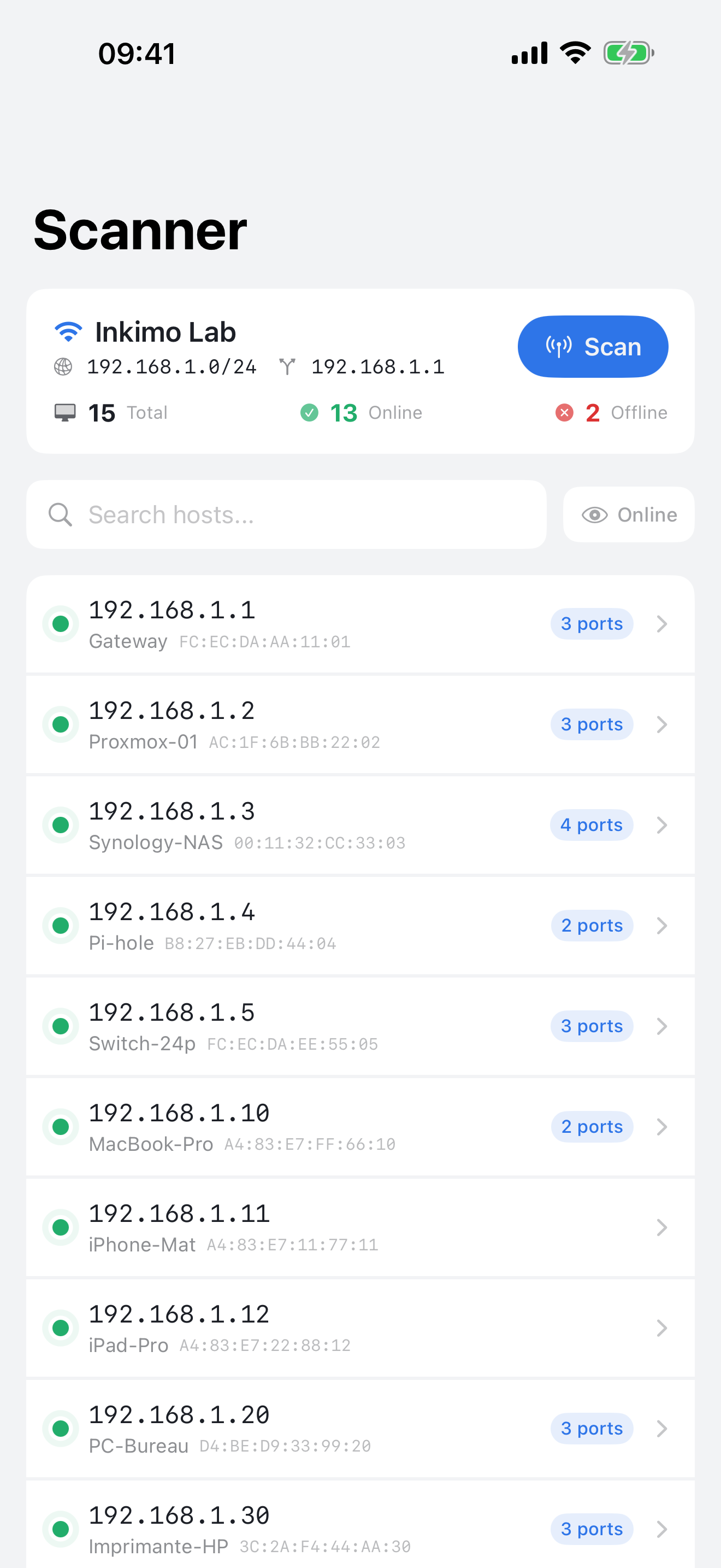 Capture de l application LanPulse sur l ecran Scanner LAN